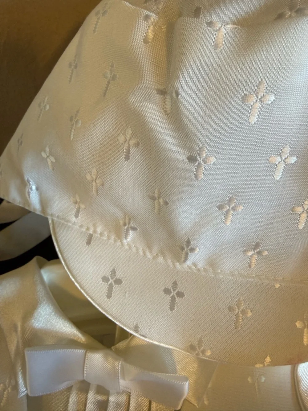 Vtg Baby Boy Christening Baptism Tuxedo Set White Satin Cross Embroidery  6-9M